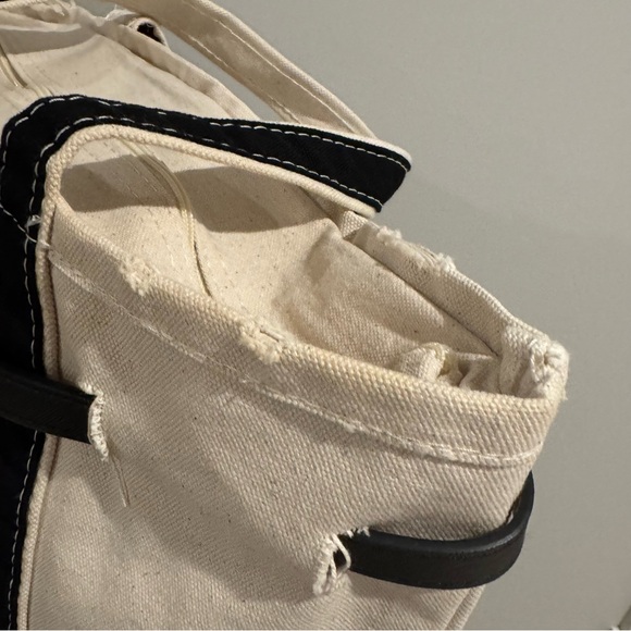 Boatkin style distressed canvas bag tote Black/ Ivory - Picture 3 of 10
